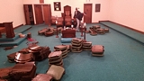 Old seats being removed.